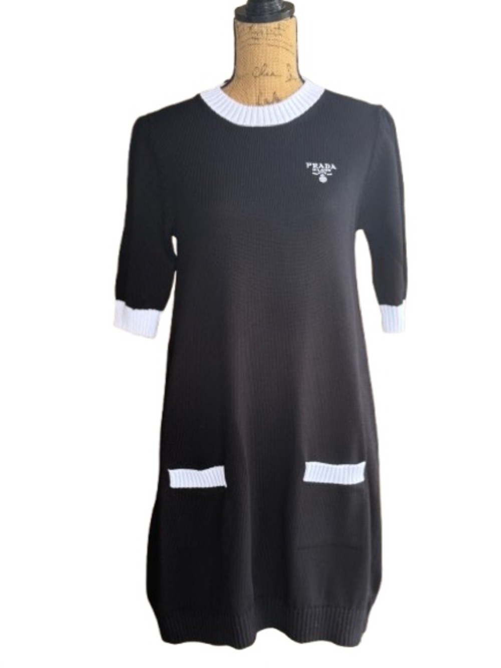 NWT Prada Milano Logo Cotton Knit Mini Dress IT44 Black Made in Italy Luxury - Picture 4 of 16